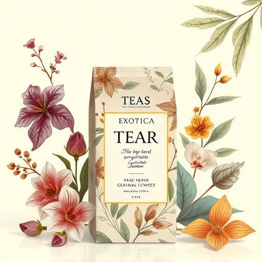Design de packaging pour 'Les Th√©s Exotiques', une gamme de th√©s rares provenant du monde entier, avec des illustrations botaniques d√©licates.